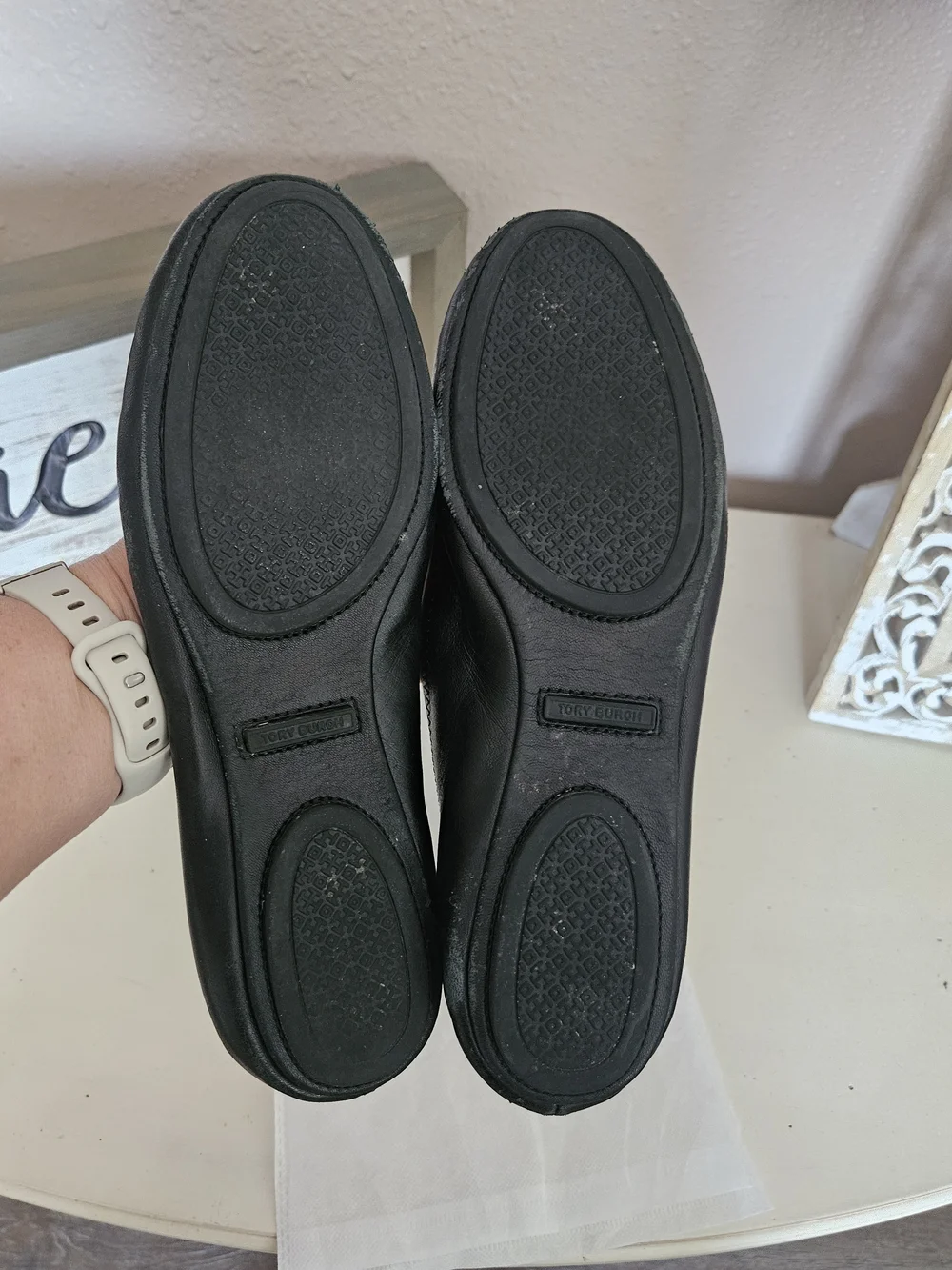 Tory Burch Black Reva Ballet Flats with Gold Logo